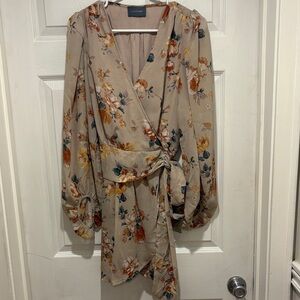 Elegant Floral Long Sleeve Wrap Dress